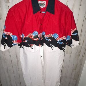 Vintage Cumberland Outfitters USA Flag Horse Western Shirt XL 🐎🇺🇸